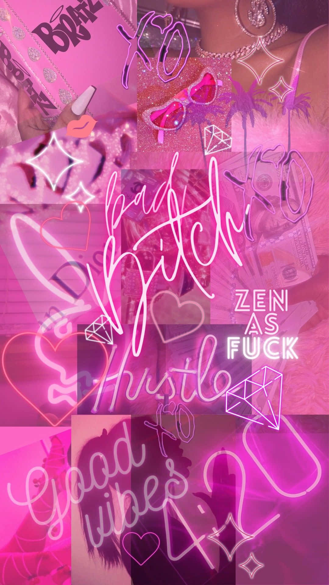 pink baddie aesthetic, neon collage, bold text phrases, Full HD Phone Wallpaper