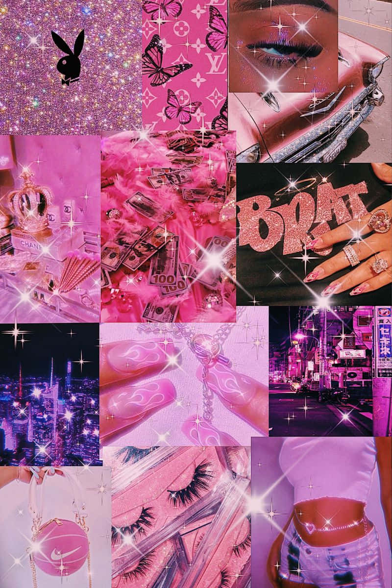 pink baddie aesthetic, glittery pink collage, luxury items, SD Phone Wallpaper
