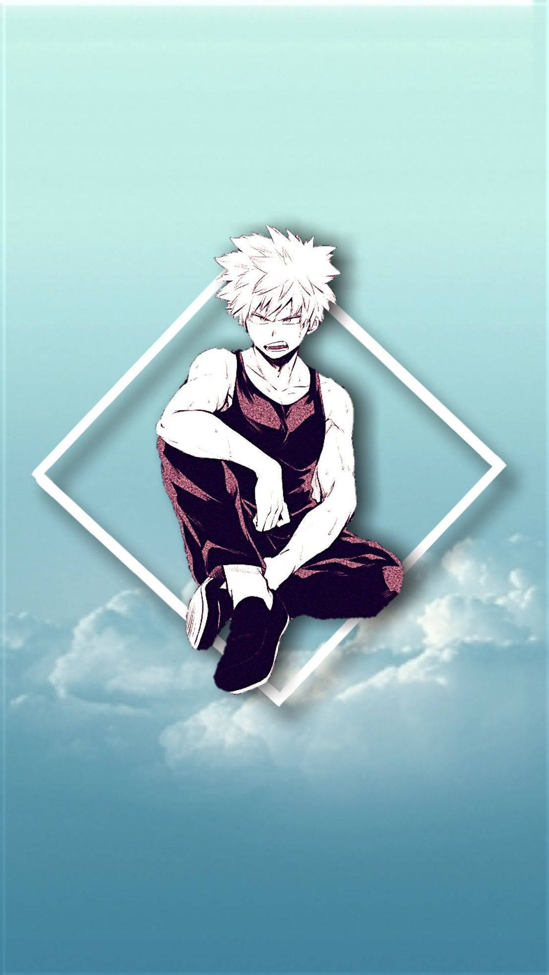 Cute Bakugo, diamond frame, soft blue sky, Full HD Phone Wallpaper