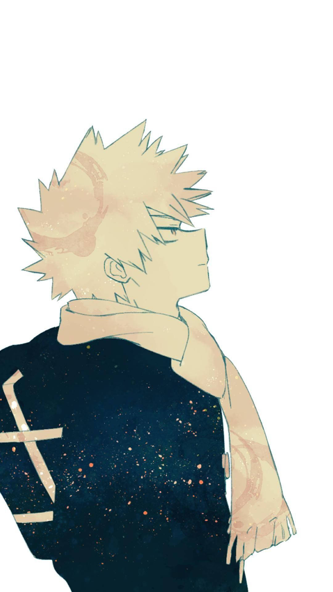 Cute Bakugo, spiky blonde hair, scarf, Full HD Phone Wallpaper
