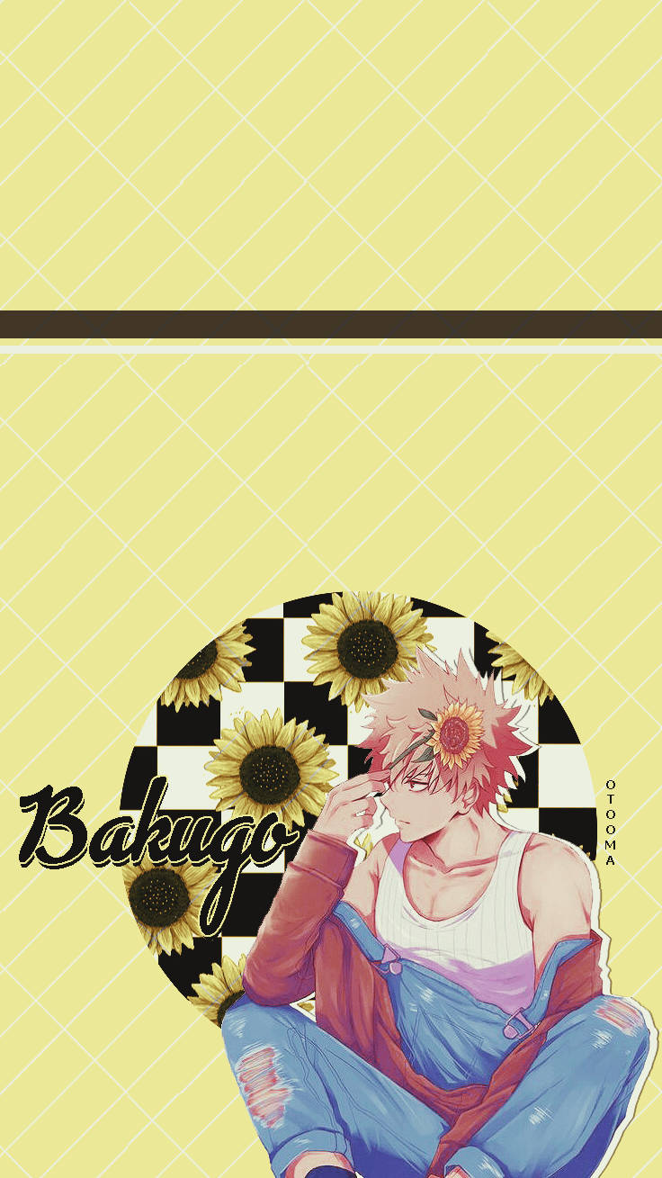 Cute Bakugo, sunflowers, checkered black and white circle, HD Phone Wallpaper