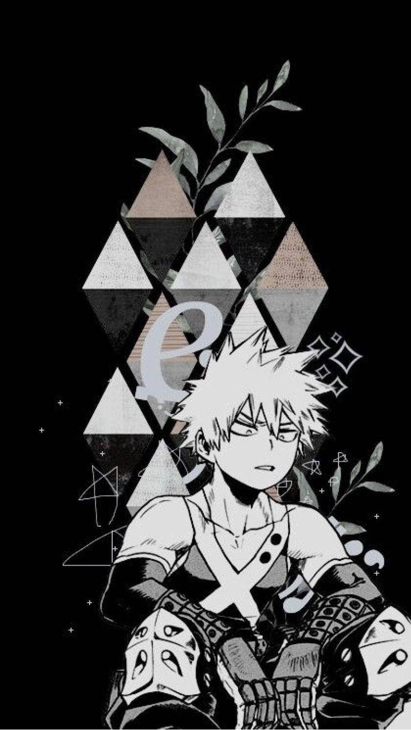 Cute Bakugo, black background, geometric triangle pattern, HD Phone Wallpaper