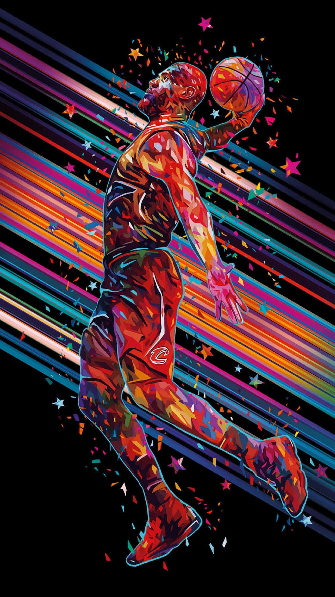 vibrant digital-art basketball player, mid-dunk, cosmic background, Full HD Phone Wallpaper