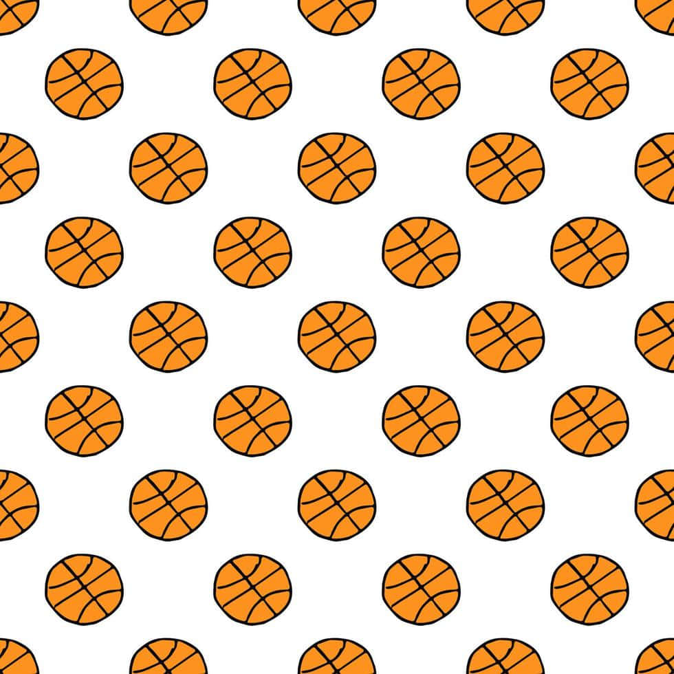 orange basketballs, black lines, clean white background, SD Desktop Wallpaper