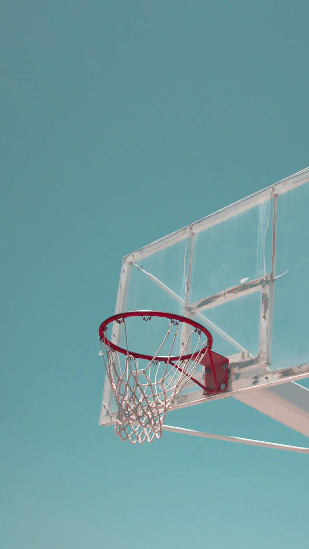clear sky, basketball hoop, red rim, Full HD Phone Wallpaper