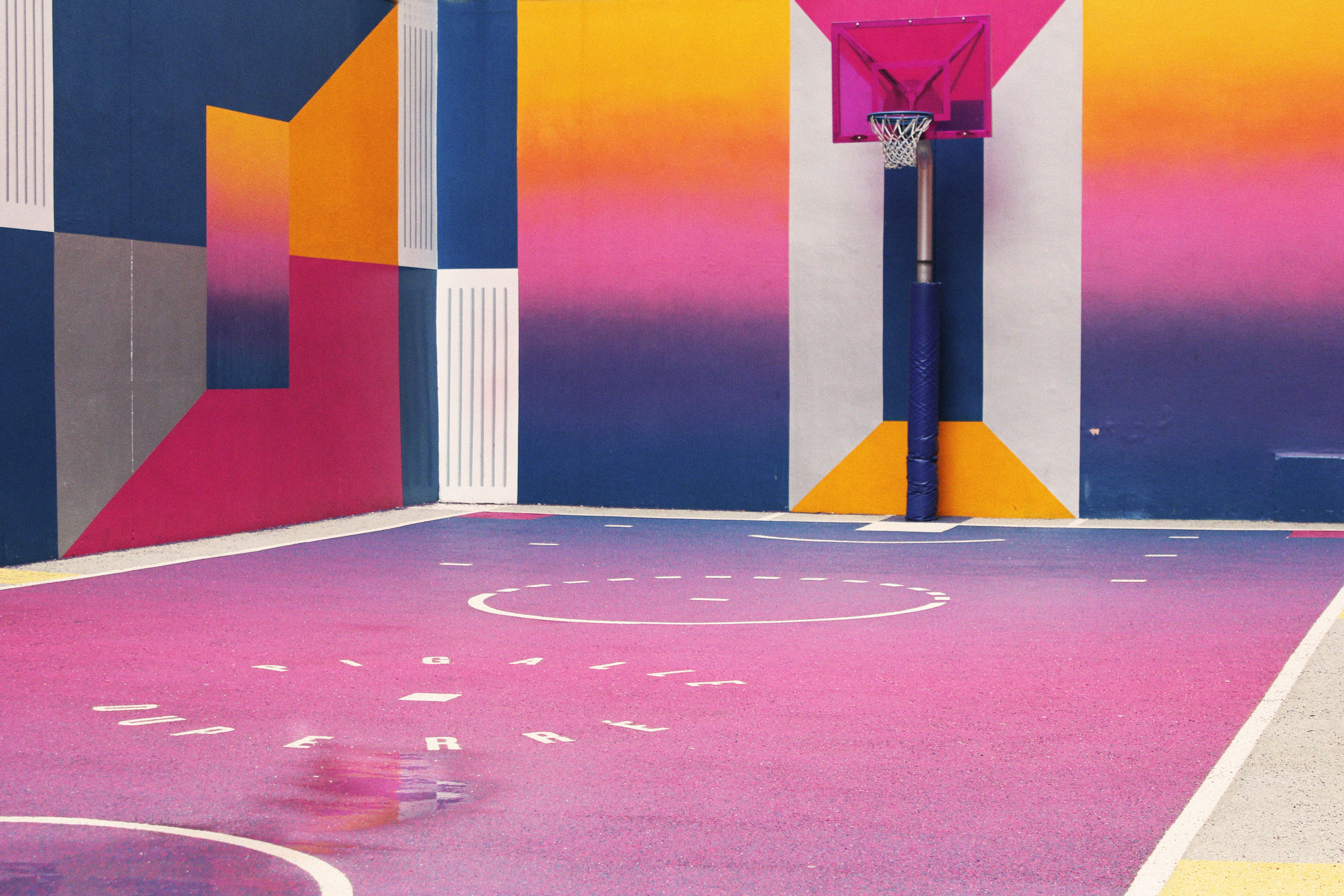 basketball court, pink, orange, 5K Desktop Wallpaper