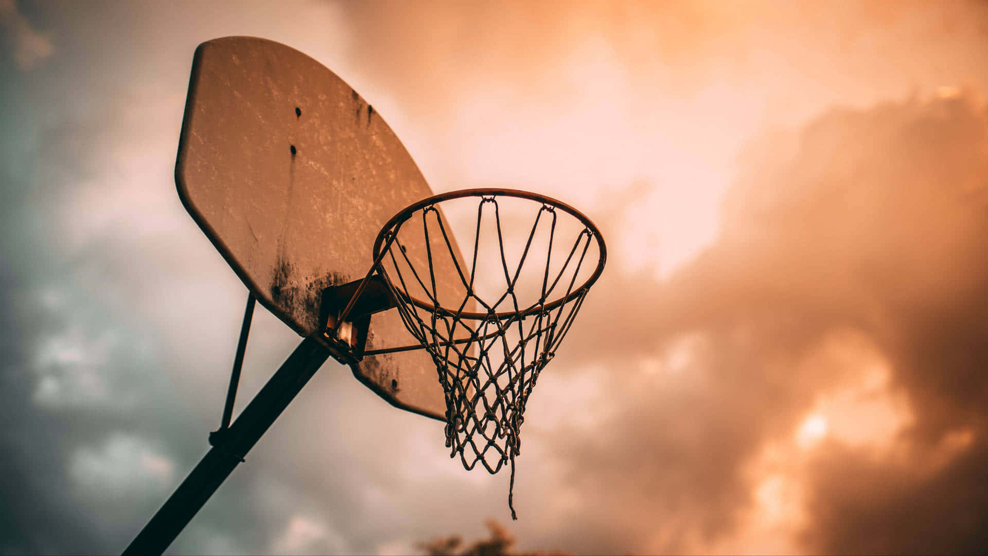 Sunset Hoop Dreams, basketball hoop, dramatic sunset sky, Full HD Desktop Wallpaper