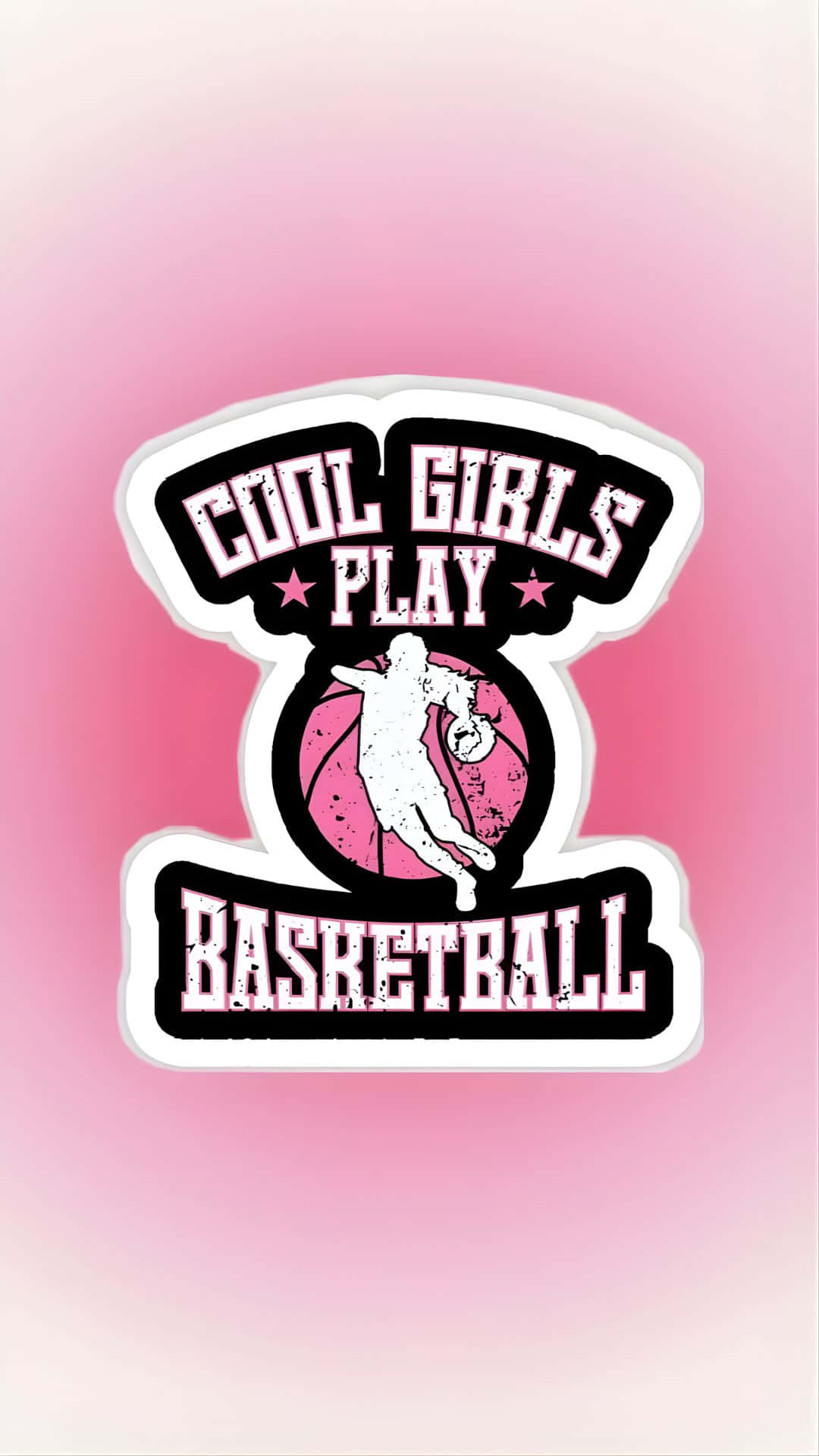 cool girls play basketball, pink gradient, sticker design, Full HD Phone Wallpaper