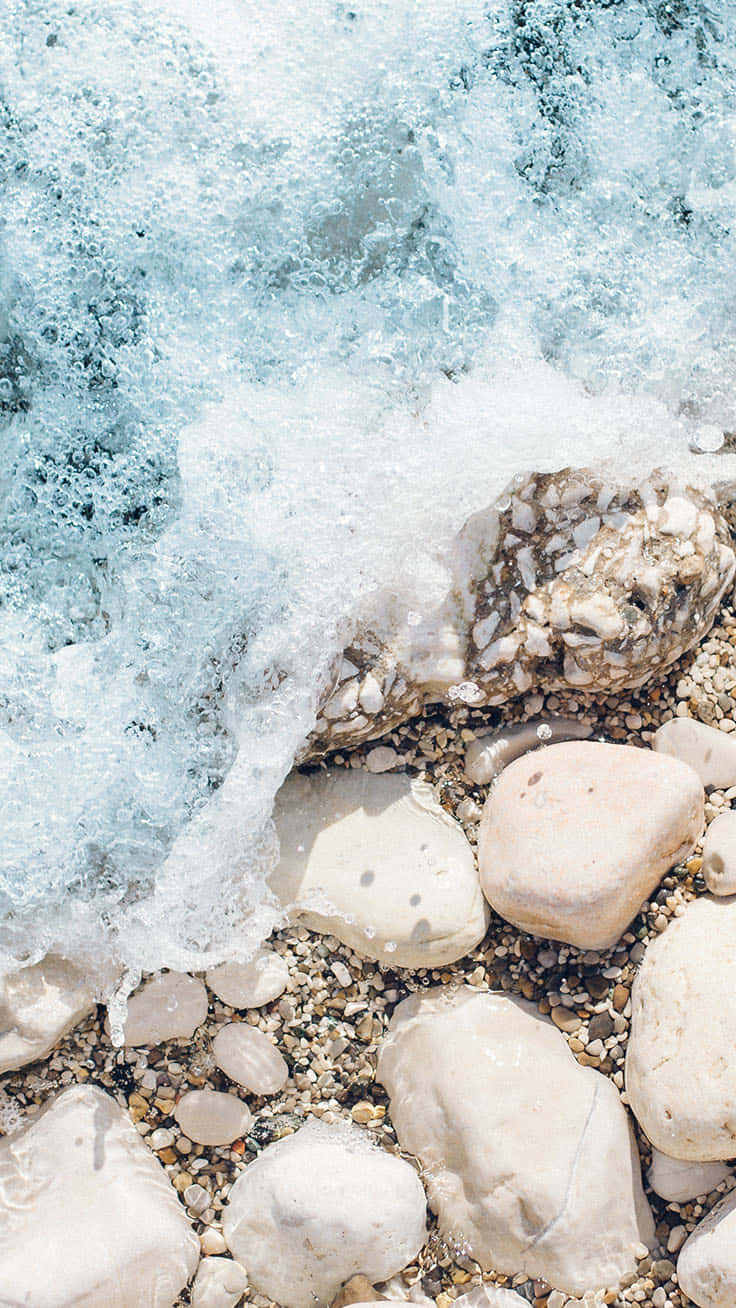 Cute Beach iPhone, ocean waves, smooth white pebbles, HD Phone Wallpaper