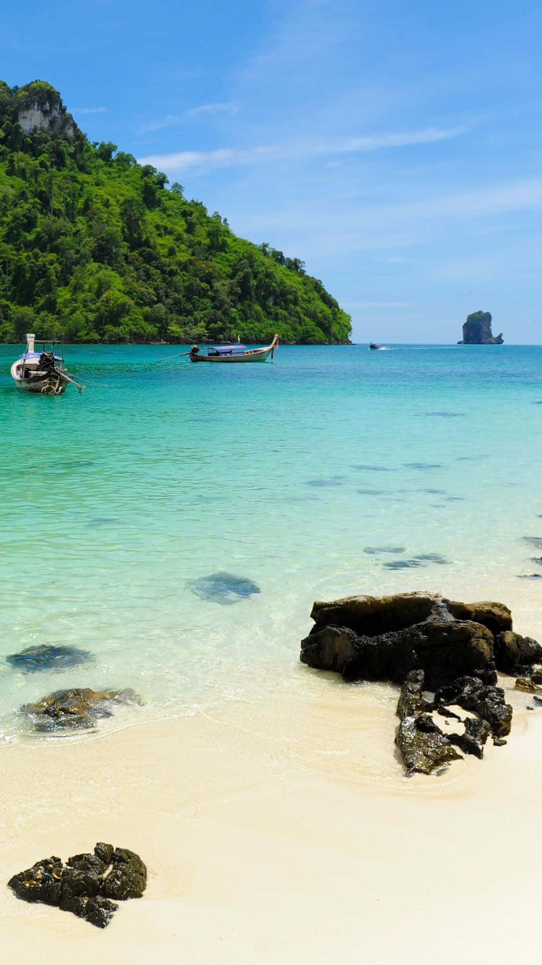 tropical iphone, rocky coastline beach, crystal clear turquoise waters, Full HD Phone Wallpaper