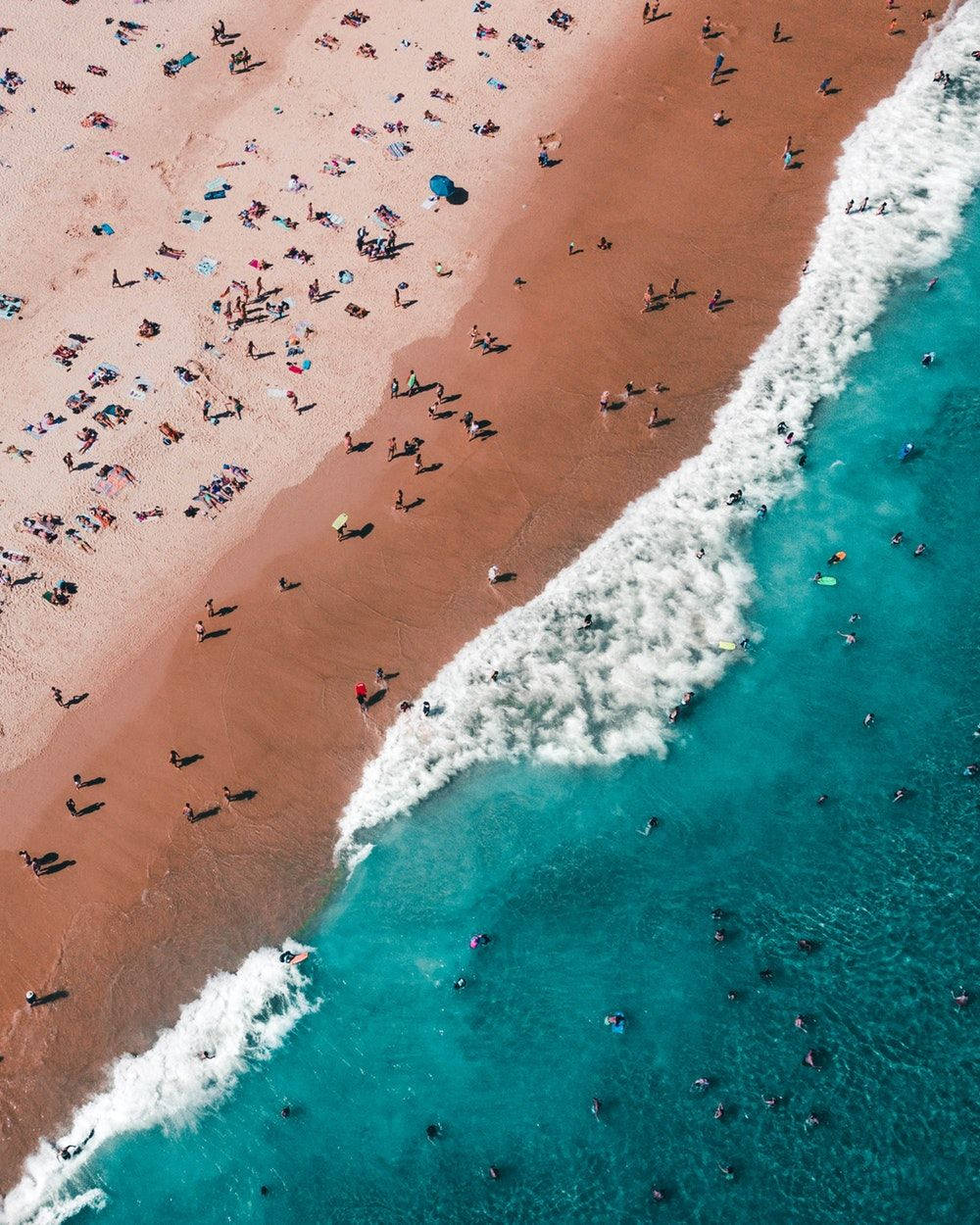 beach, turquoise waves, reddish sand, SD Phone Wallpaper