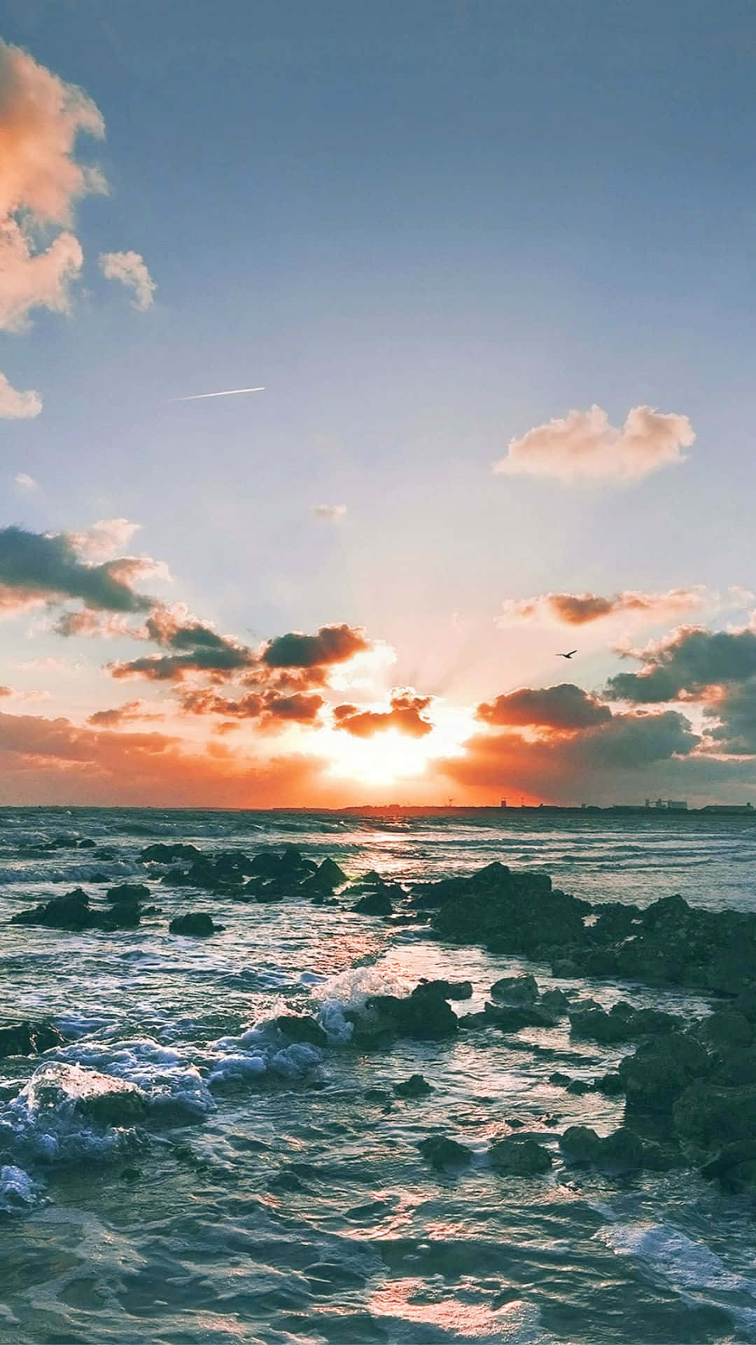 Sunset Beach, sunset, orange, Full HD Phone Wallpaper