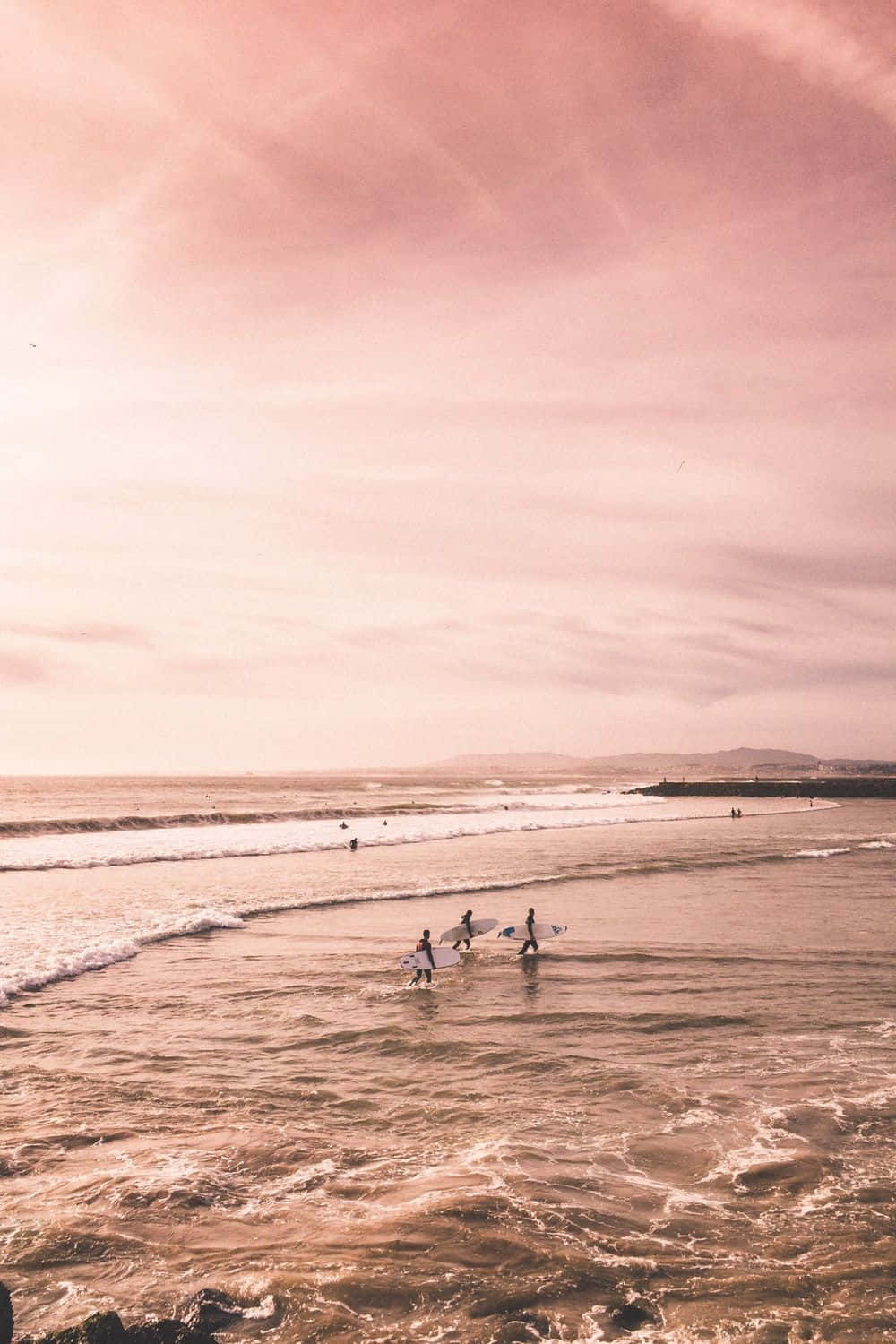 Cute Dusk Beach, pink-hued ocean, soft pastel sky, HD Phone Wallpaper