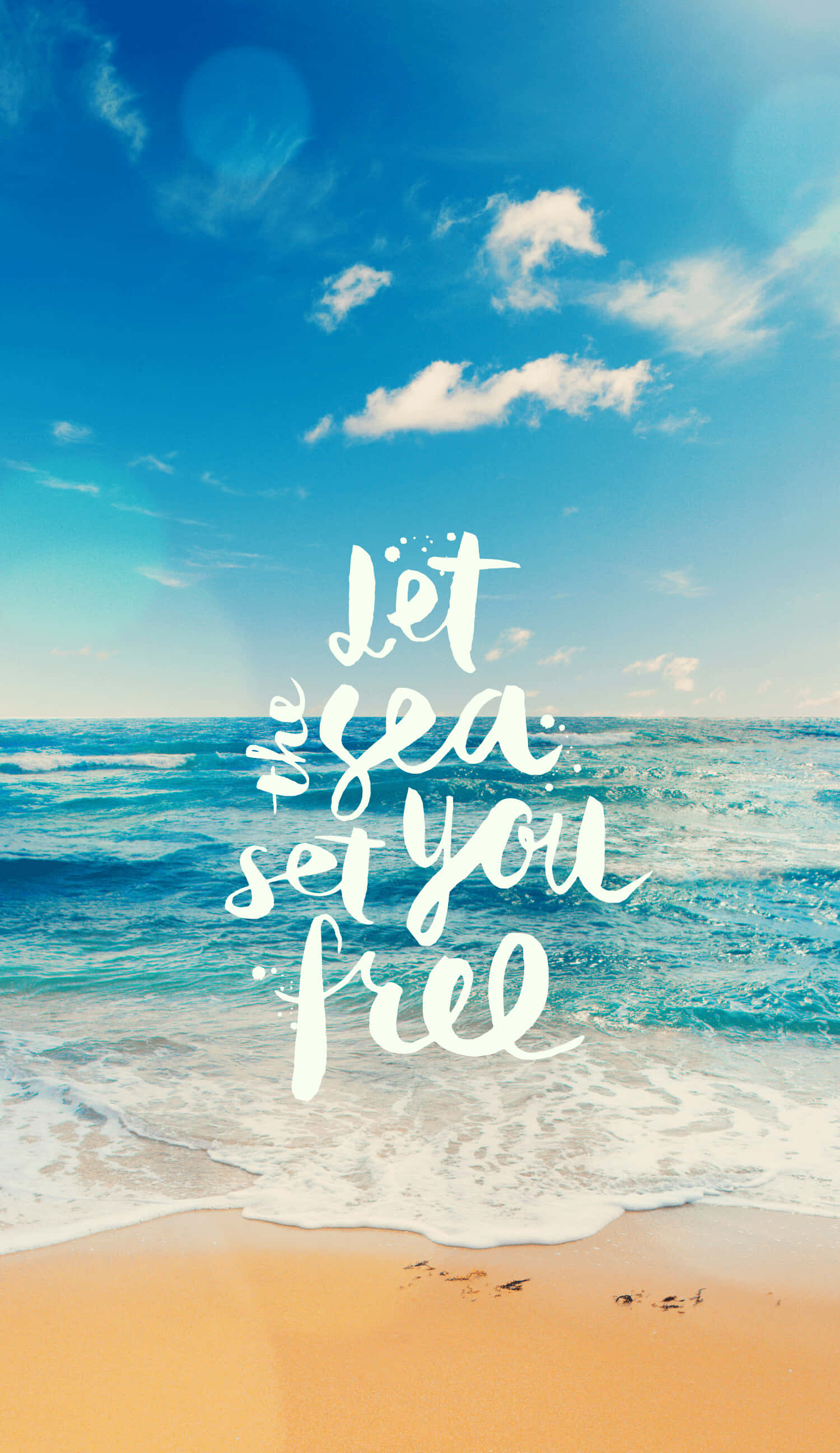 cute beach, turquoise waves, golden sand, 2K Phone Wallpaper