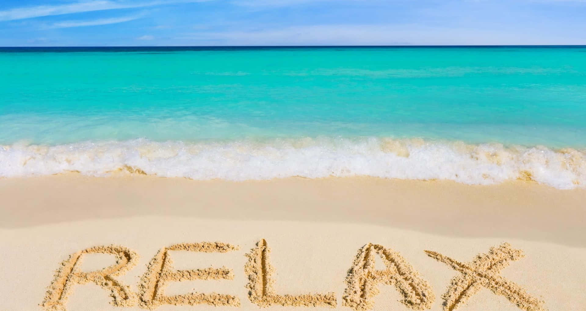 pristine beach, turquoise waves, clear blue sky, Full HD Desktop Wallpaper