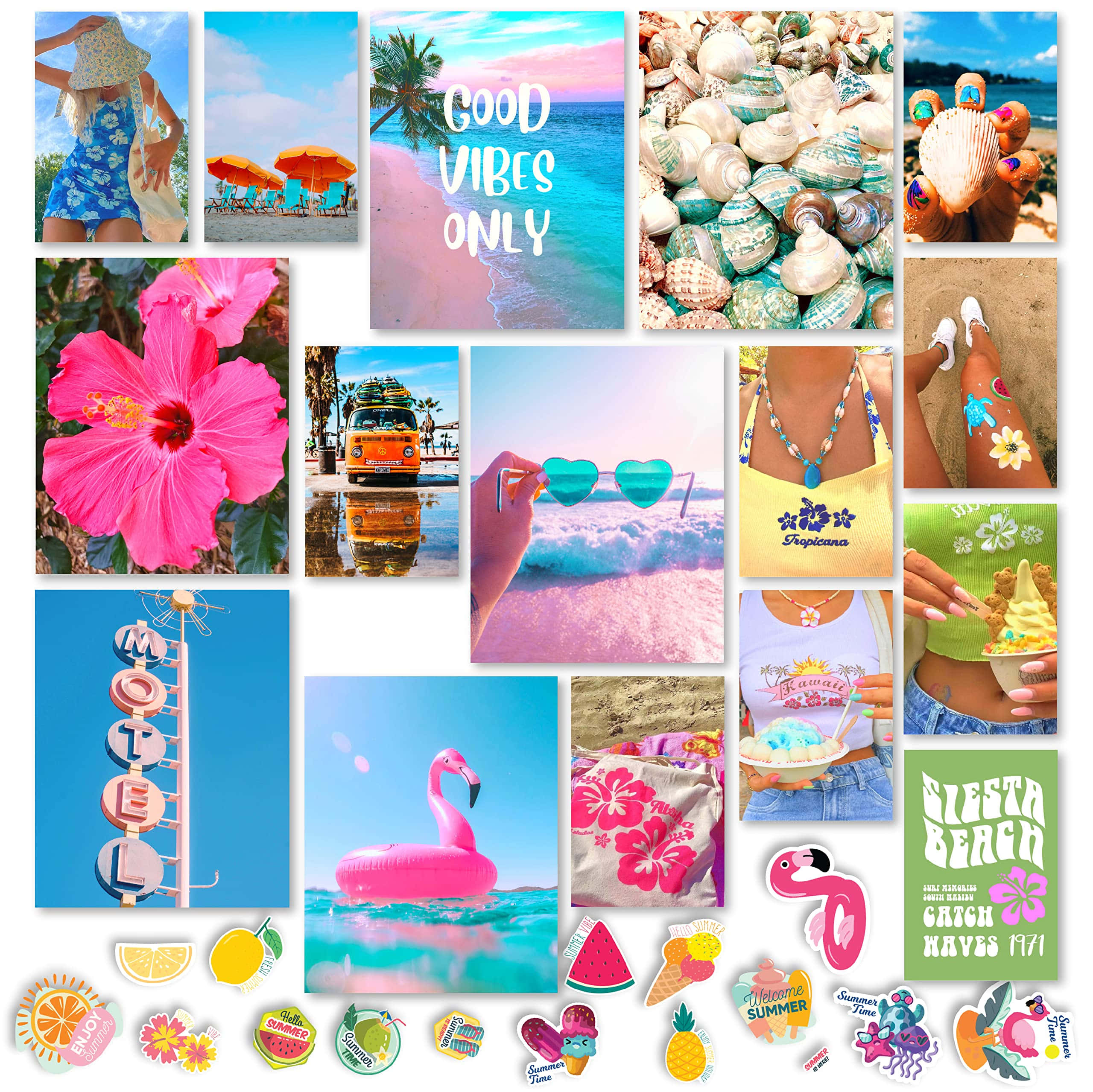 beach girl aesthetic, pink flamingos, hibiscus flowers, 2K Desktop Wallpaper