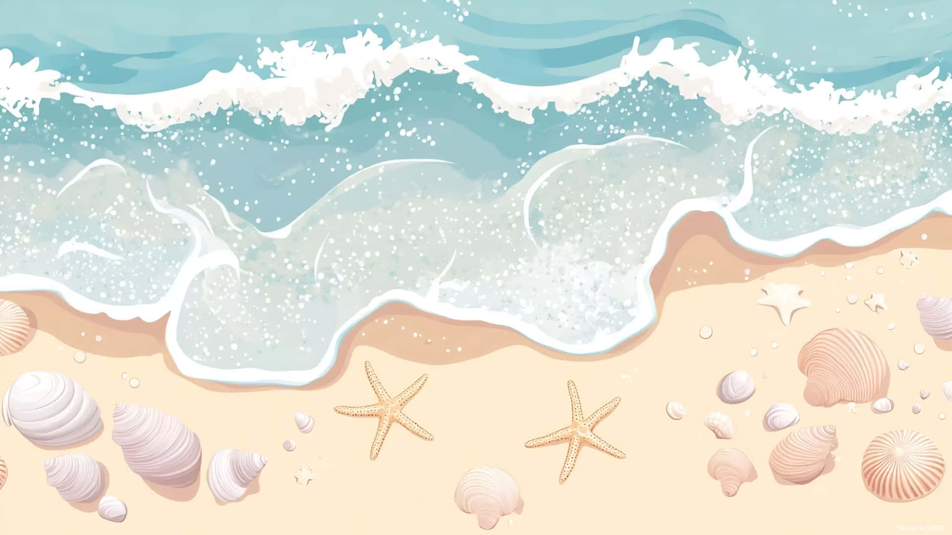 cute ocean beach scene, calm ocean waves, white foam, Full HD Desktop Wallpaper