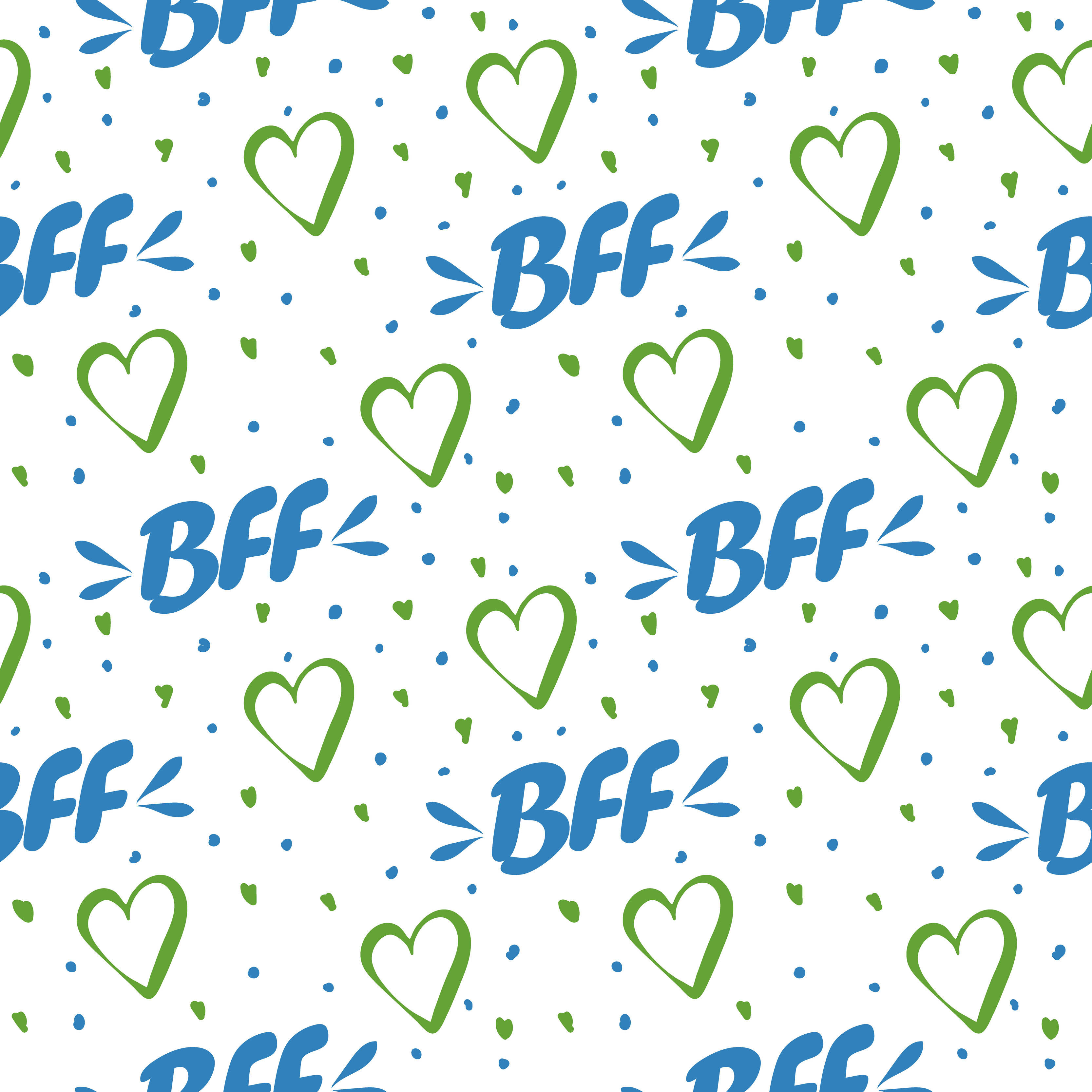 Cute Best Friend BFF Pattern, blue BFF text, green hearts, 2K Desktop Wallpaper