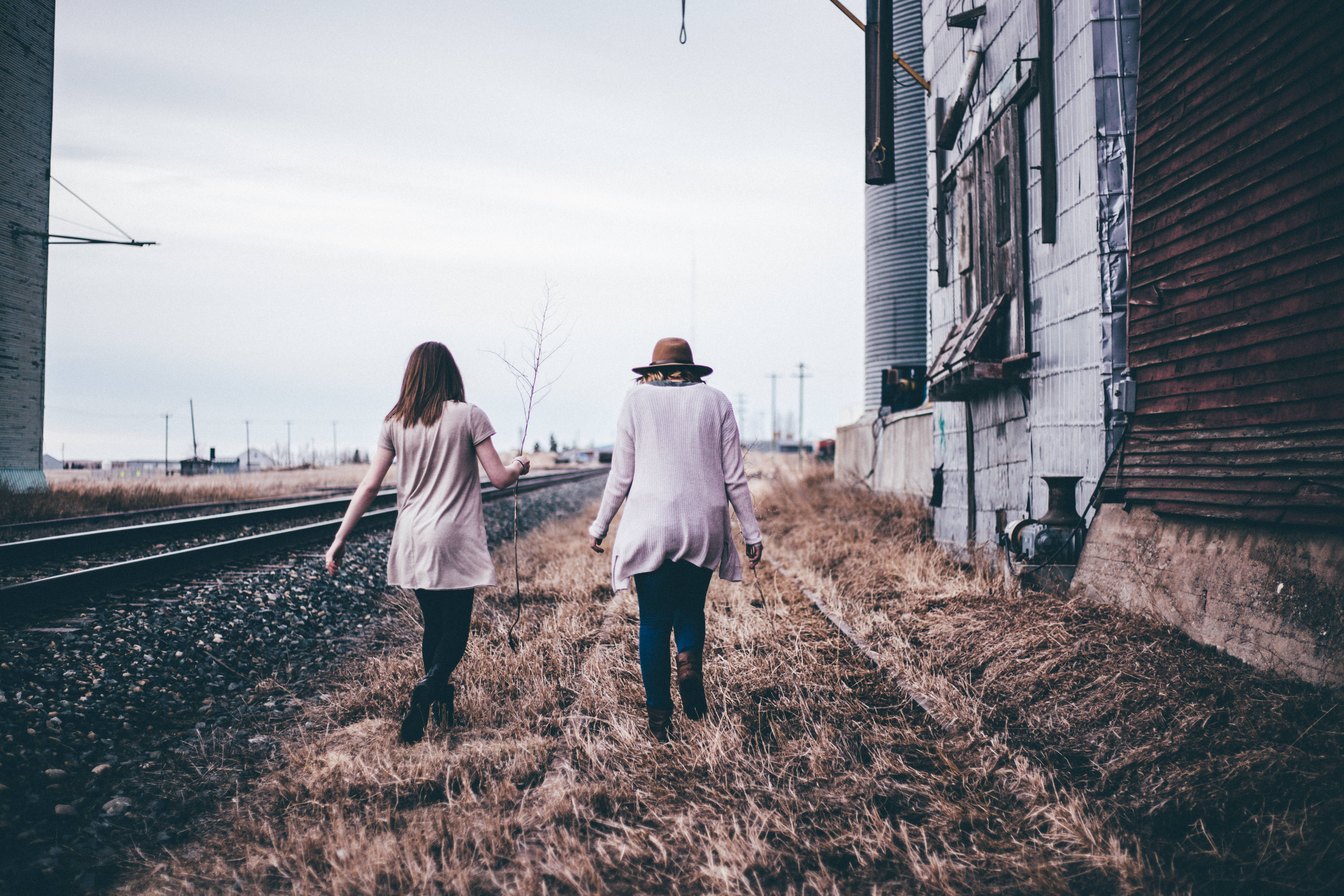Cute Best Friend, railroad tracks, weathered industrial buildings, 5K Desktop Wallpaper
