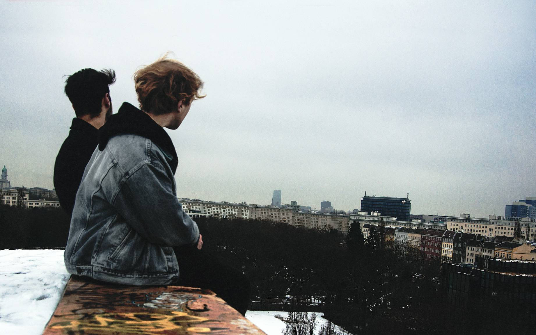 Cute Best Friend, rooftop, snowy, HD Desktop Wallpaper