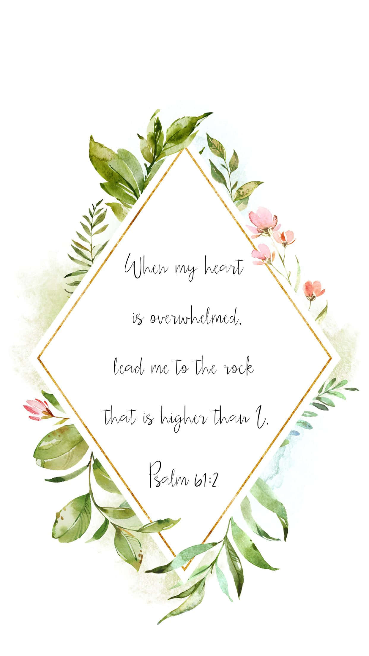 watercolor floral wreath, soft greens and pinks, diamond-shaped quote, Full HD Phone Wallpaper
