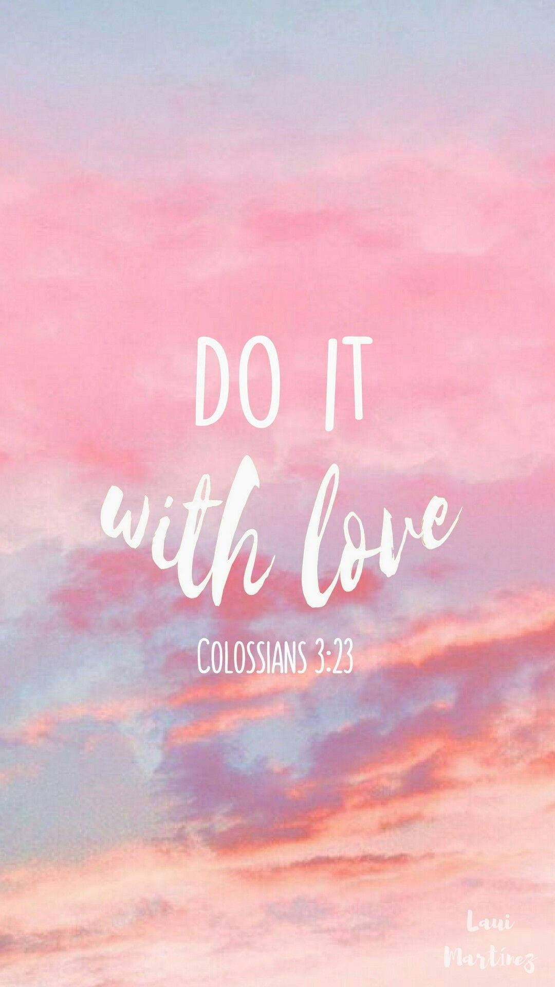 Colossians 3:23, soft pink and blue sunset sky, white inspirational text, Full HD Phone Wallpaper