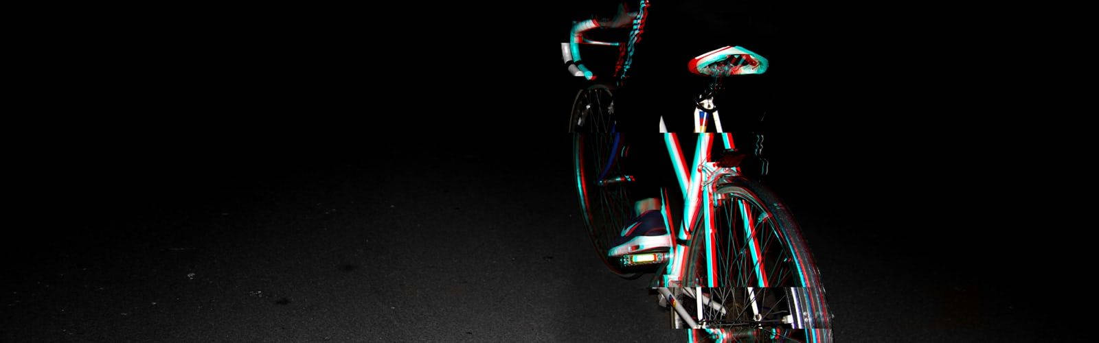 cute black bike, glitch aesthetic, red and cyan 3D anaglyph stripes, HD Desktop Wallpaper
