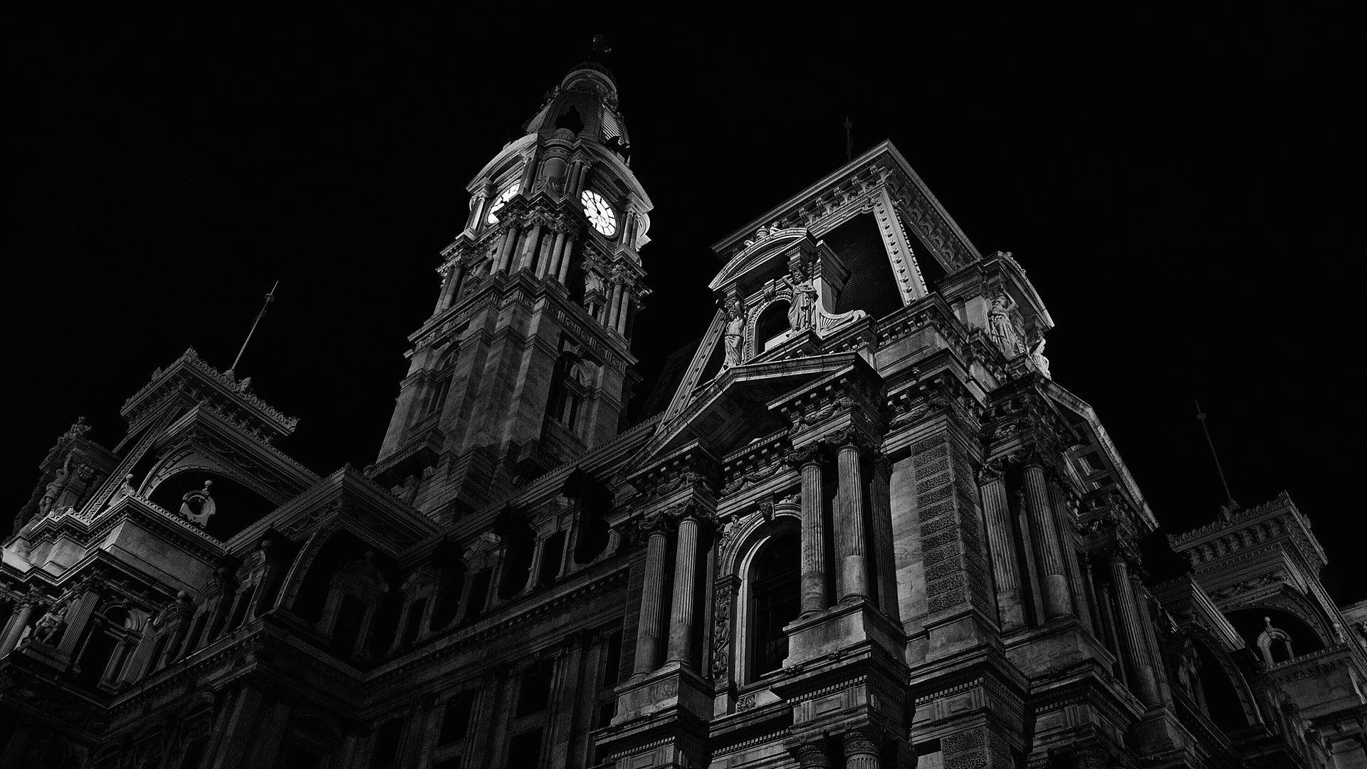 black church aesthetic, clock tower, dark night sky, Full HD Desktop Wallpaper