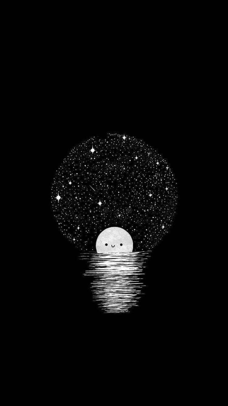 Cute Black Aesthetic, smiling moon, water, HD Phone Wallpaper