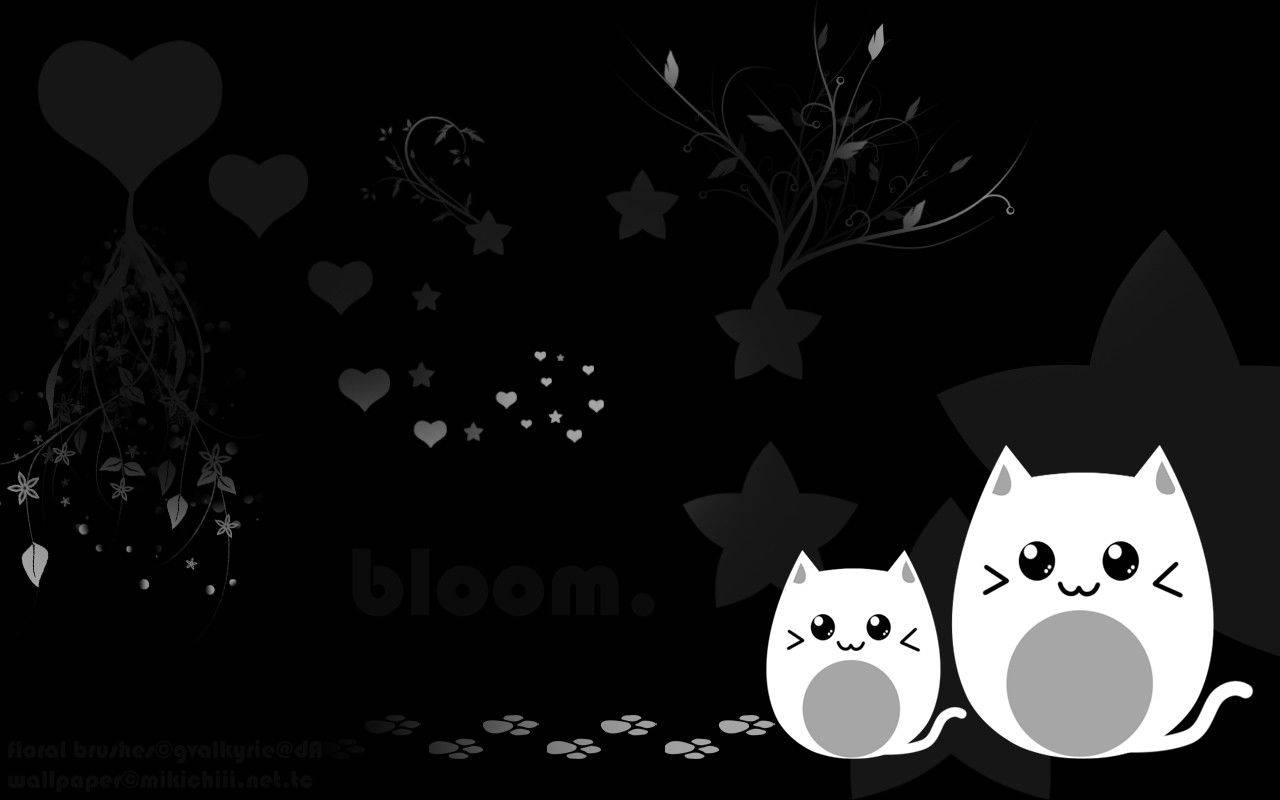 white cartoon cats, gray bellies, black background, HD Desktop Wallpaper