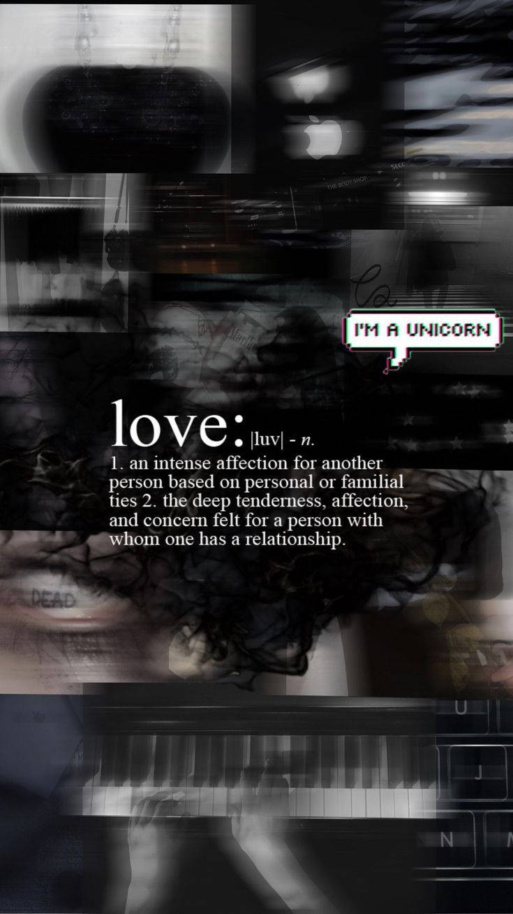 glitchy black and white collage, fragmented text and imagery, word love, HD Phone Wallpaper