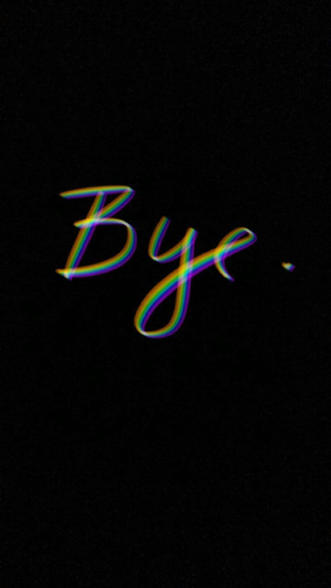 Cute Black Bye Aesthetic, rainbow chromatic aberration, stark black background, Full HD Phone Wallpaper