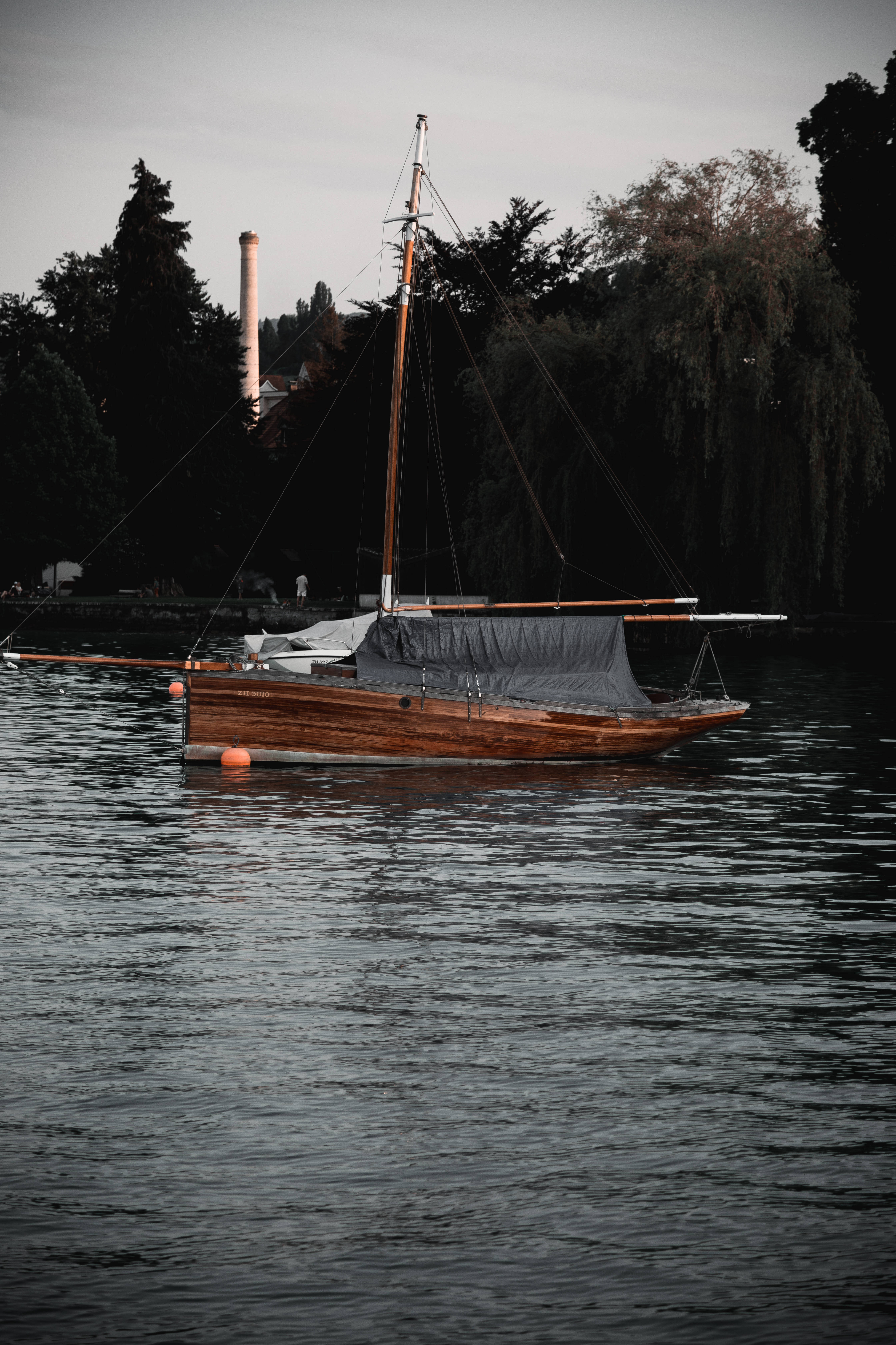 wooden sailboat, covered sail, calm water, 5K Phone Wallpaper