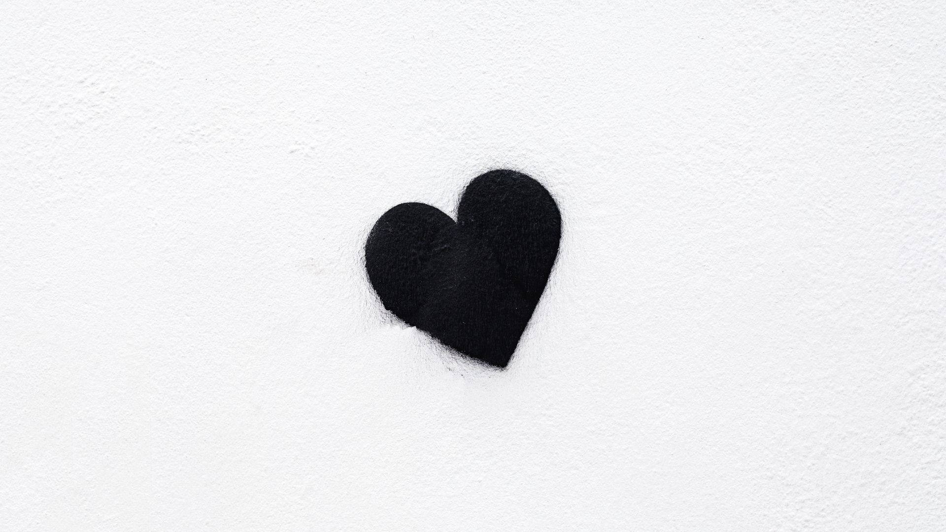 black heart, white surface, textured, Full HD Desktop Wallpaper