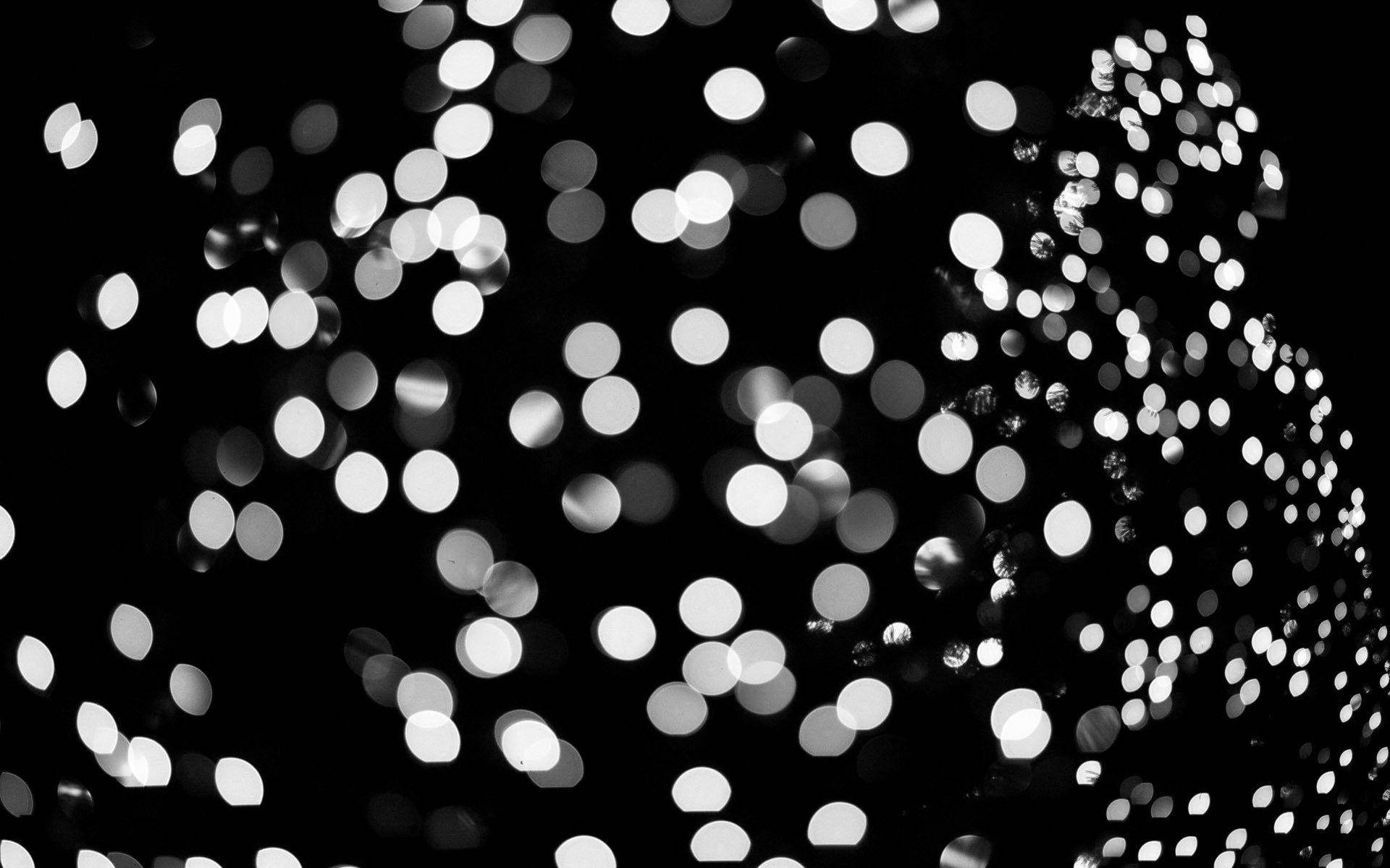 black and white, glowing circular bokeh lights, dark background, Full HD Desktop Wallpaper