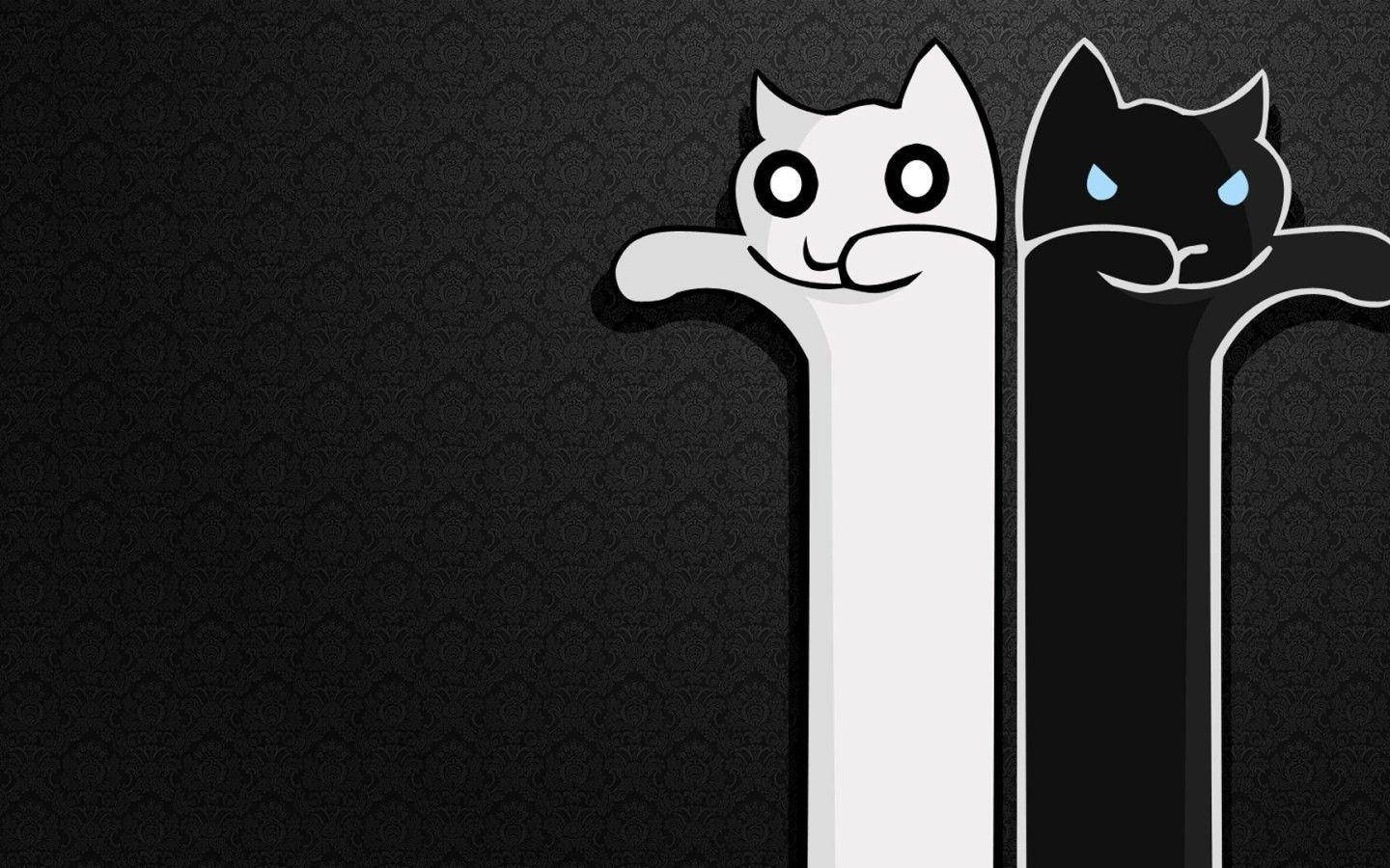 black and white cats, stylized cats, pillars, HD Desktop Wallpaper