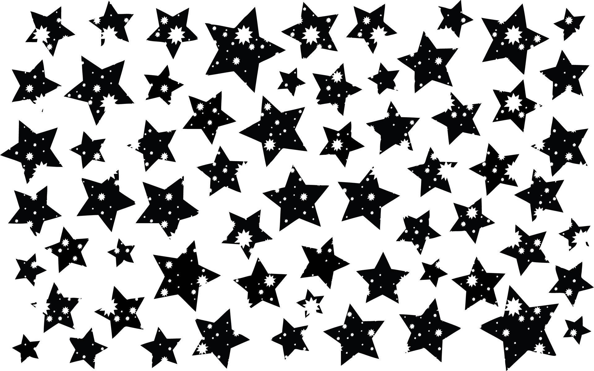 Cute Black And White Aesthetic Star Collage, black star shapes, white speckles, Full HD Desktop Wallpaper