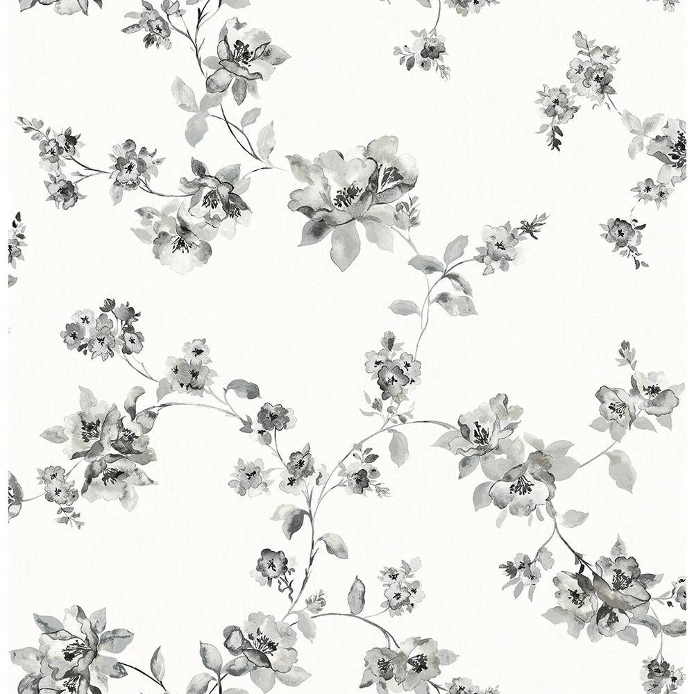 Cute Black And White Floral Pattern, monochrome floral, delicate watercolor blooms, SD Desktop Wallpaper