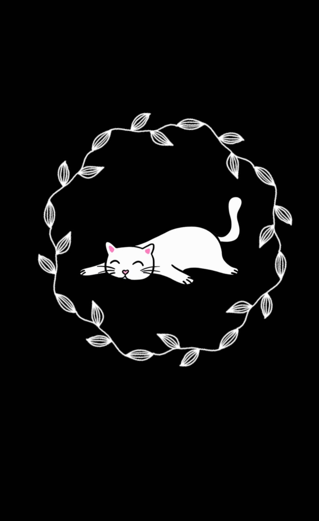 cute black and white cat wreath, sleeping cat, circular wreath of leaves, HD Phone Wallpaper