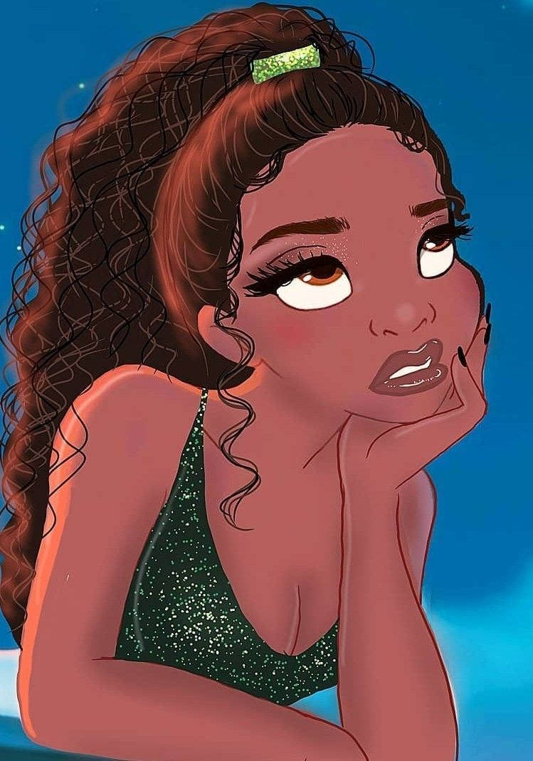 curly brown hair, glittery green top, starry blue night sky, SD Phone Wallpaper