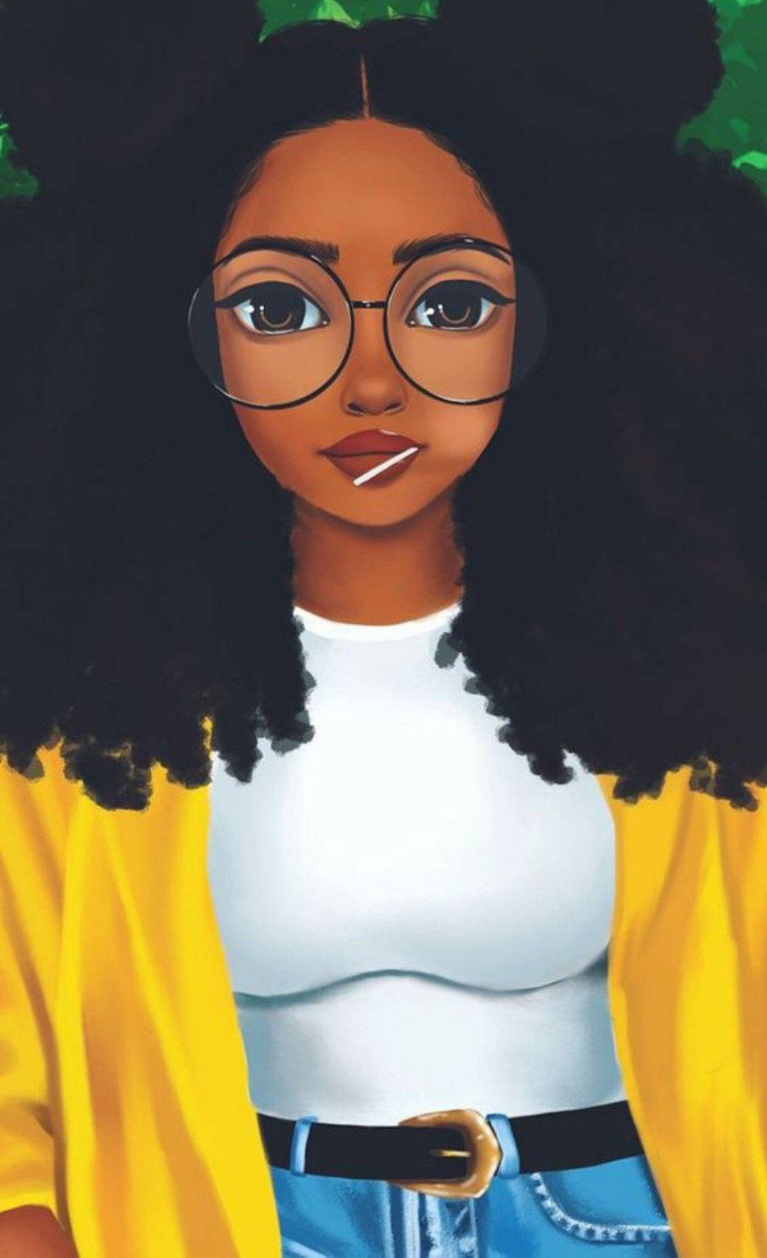 cute black girl, voluminous black curls, round glasses, HD Phone Wallpaper