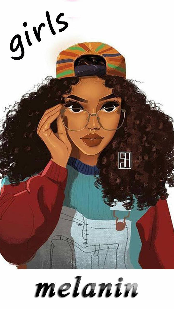 cute black girl, melanin art, curly hair, HD Phone Wallpaper