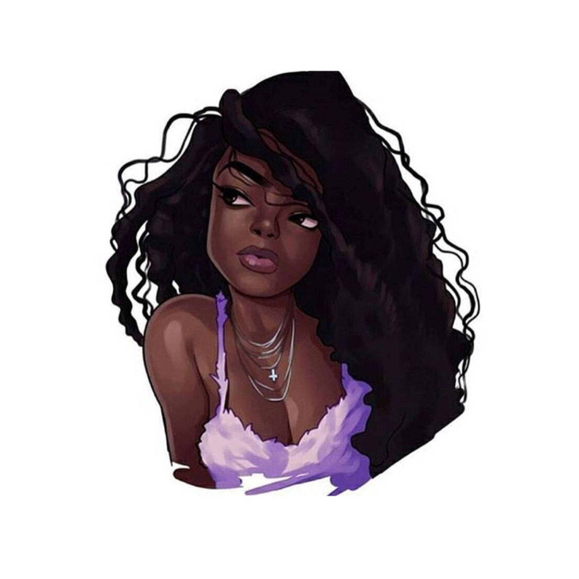 Cute Black Girl, voluminous dark curls, purple top, Full HD Desktop Wallpaper
