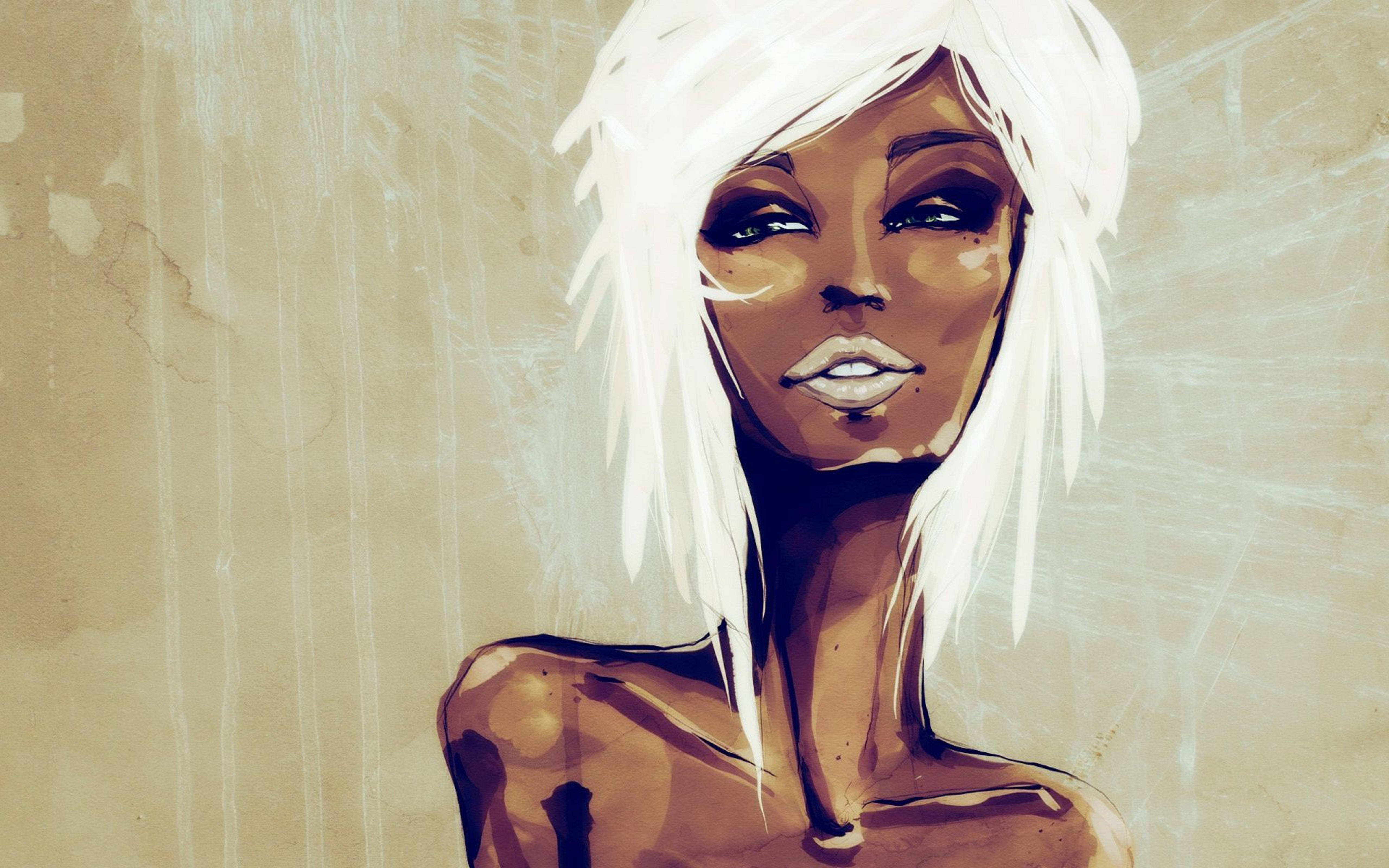 cute black girl, white hair, dark skin, 5K Desktop Wallpaper