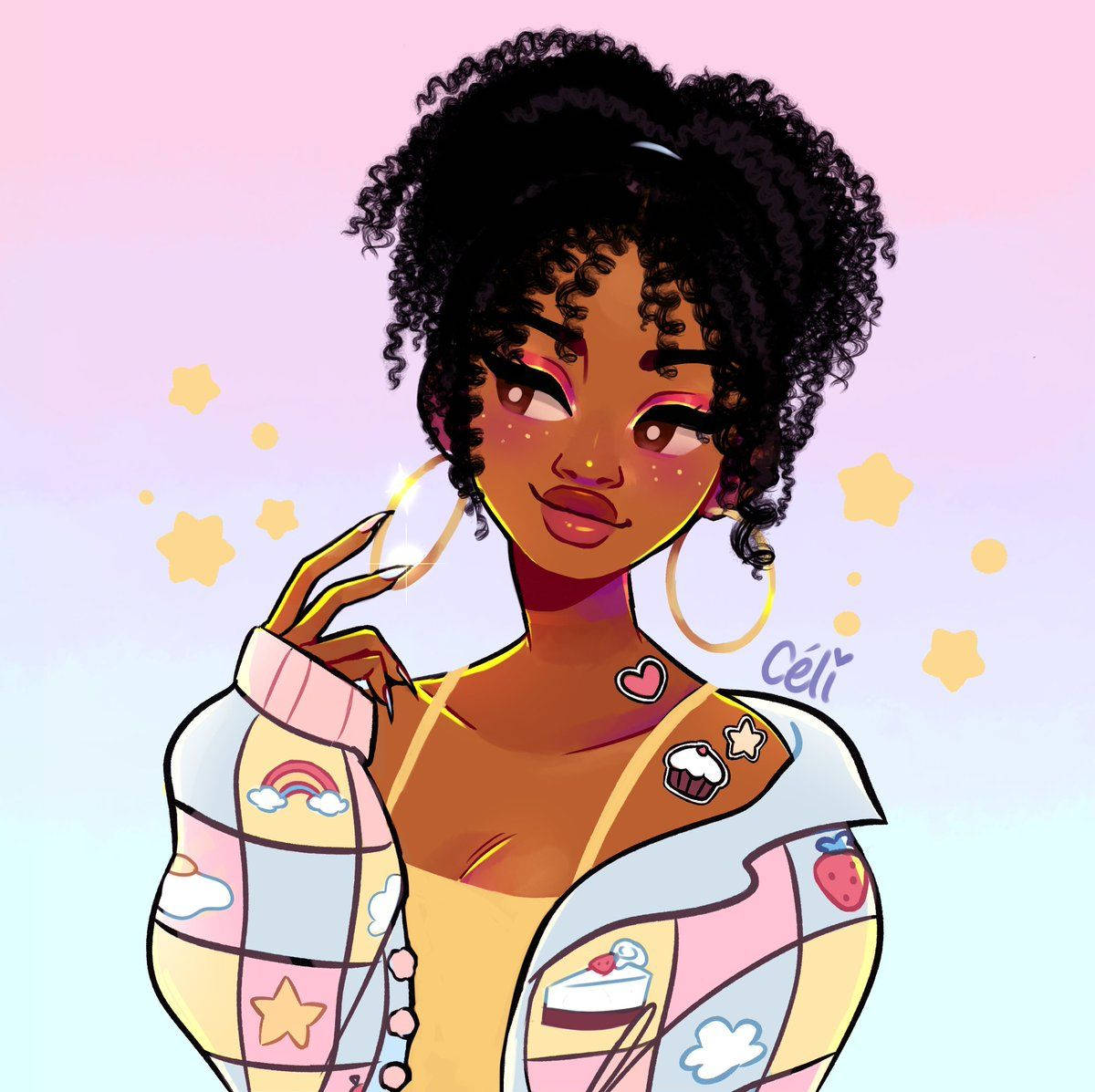 frizzy hair, anime girl, patchwork sweater, SD Desktop Wallpaper