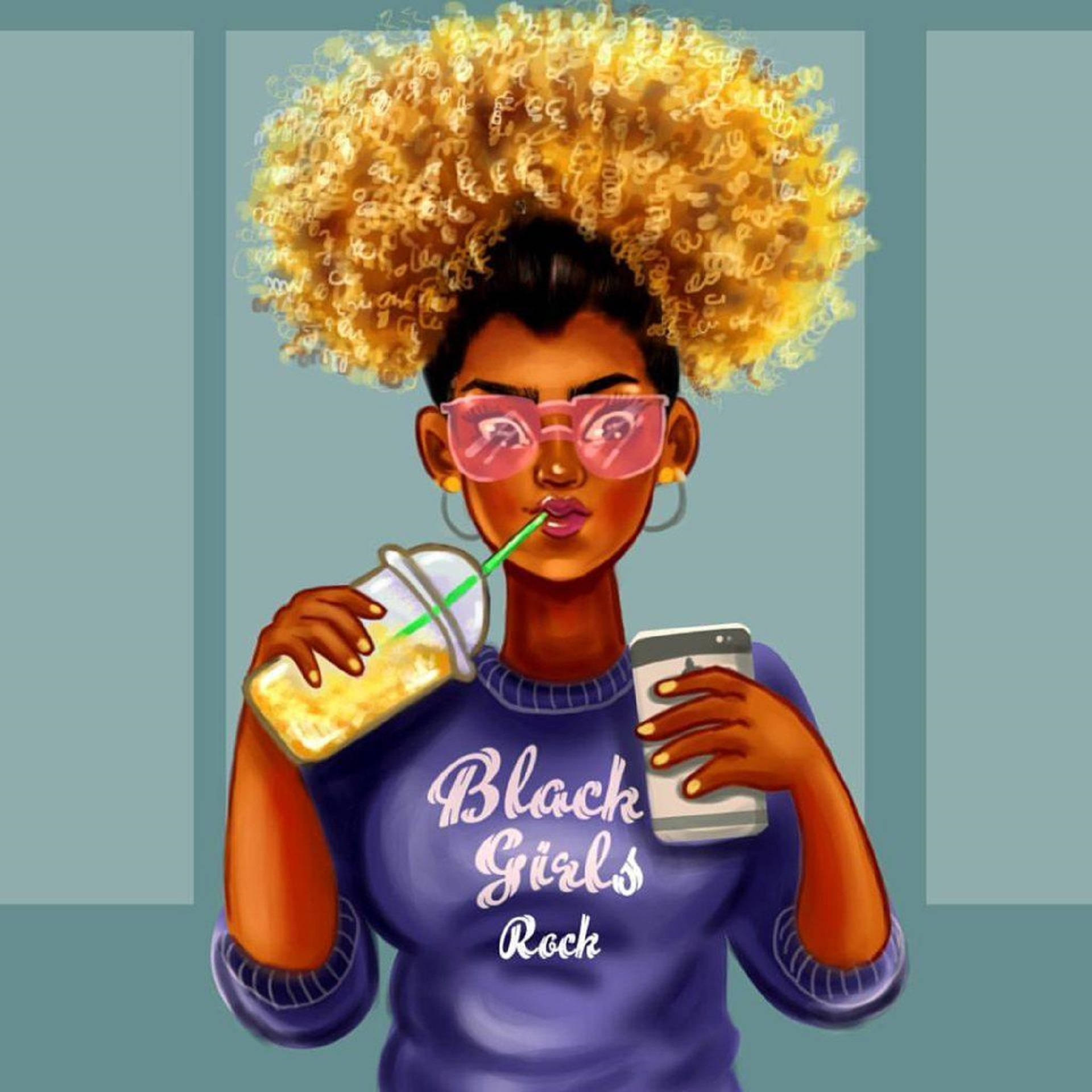 golden afro, pink sunglasses, digital illustration, Full HD Desktop Wallpaper