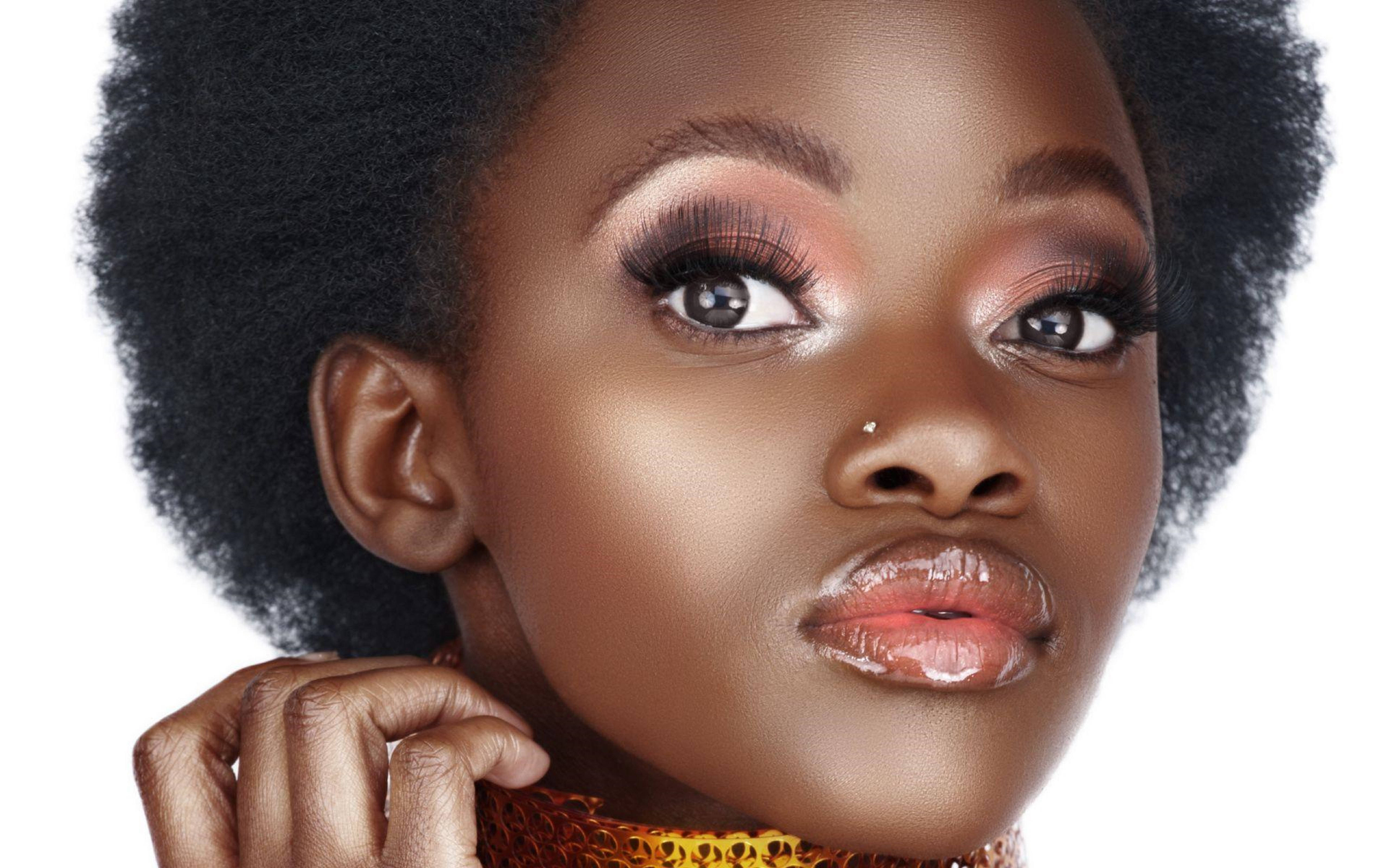 cute black girl, close-up portrait, voluminous afro hair, 5K Desktop Wallpaper