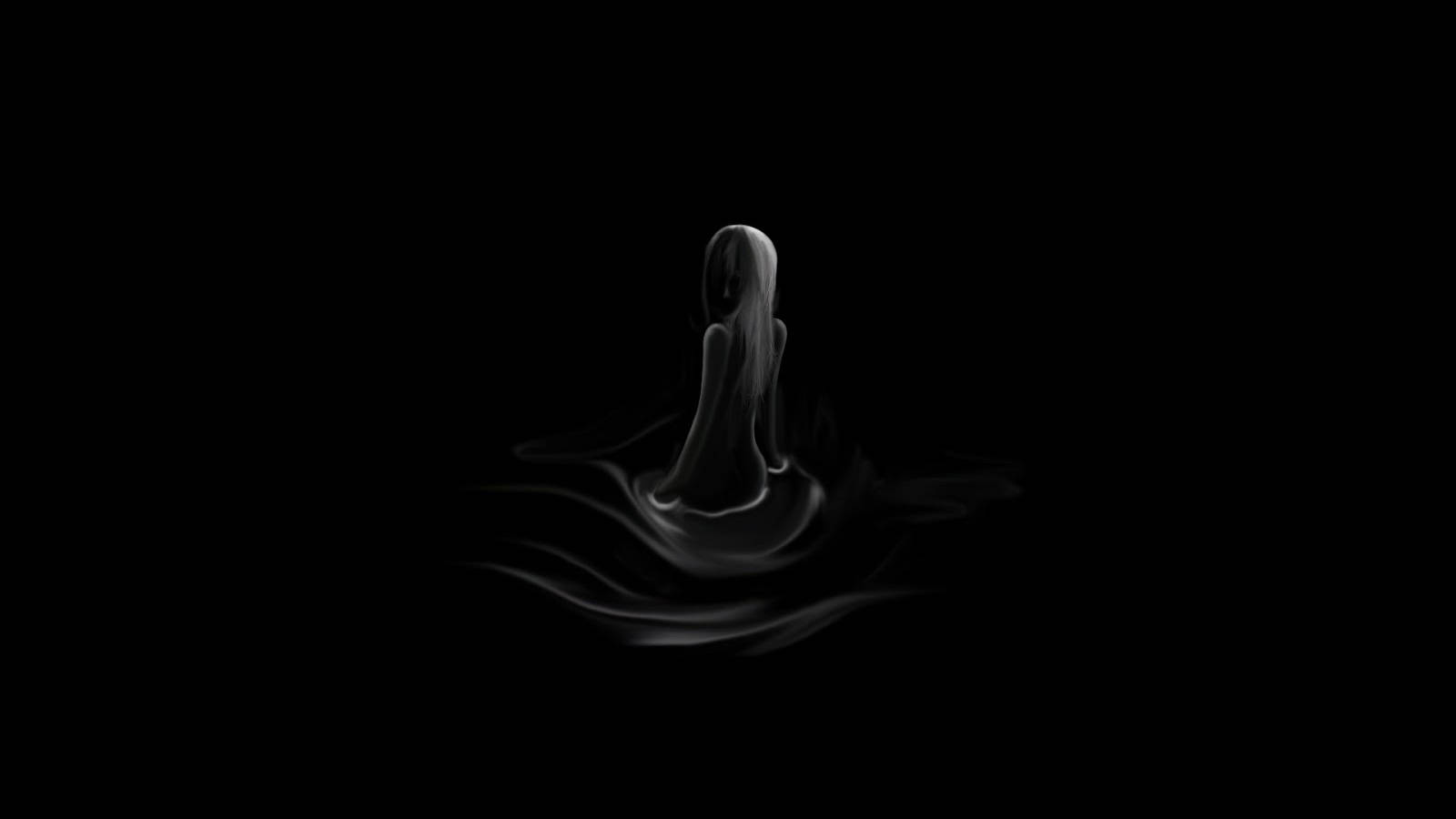 minimalist cute black lady silhouette, pure black background, single droplet of liquid, HD Desktop Wallpaper