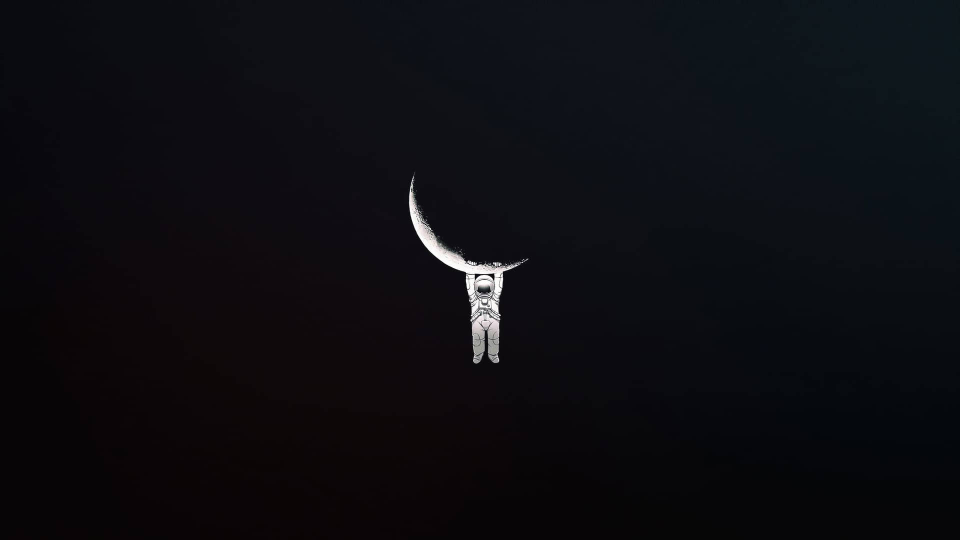 cute black astronaut, crescent moon, darkness, Full HD Desktop Wallpaper