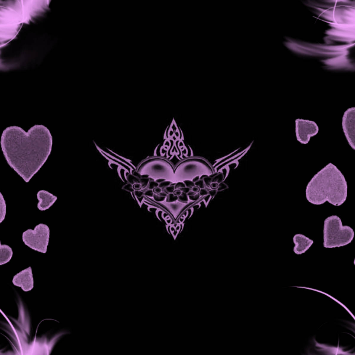 Cute Black, purple hearts, glowing purple ornate heart, SD Desktop Wallpaper